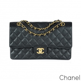 Chanel Vintage 24k Black Caviar Medium Classic Double Flap Bag